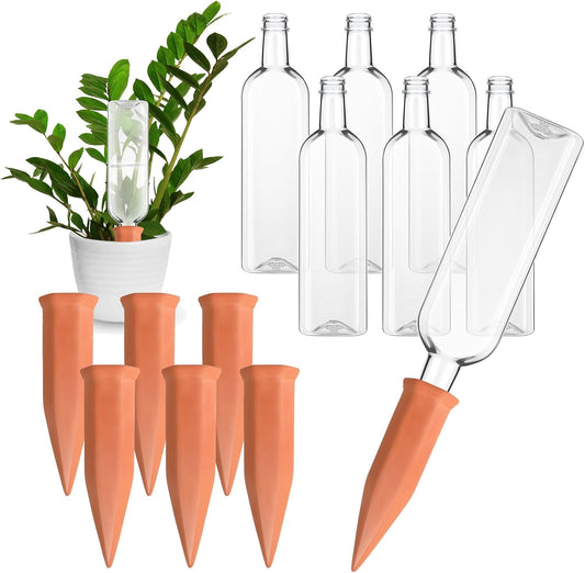 Dandat 12 Pcs 34oz Plant Watering Devices Include Terracotta Self Watering Spikes with 1000ml Plastic Bottles Slow Release Vacation Insert Automatic Plant Waterer Self Water Planter for Garden