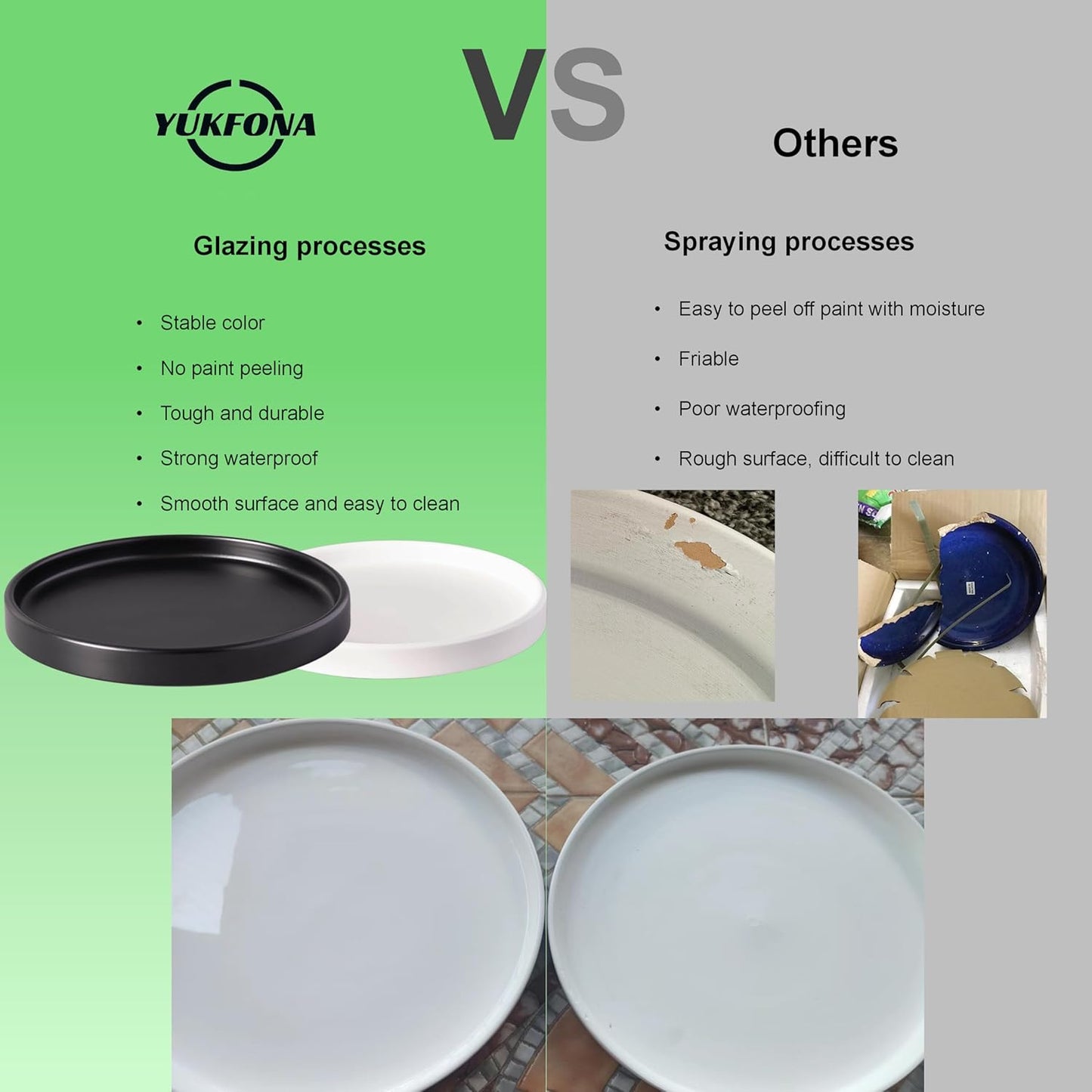 2 Pack Ceramic Plant Saucer Pot Tray 8 Inch, Planter Saucers 4 5 6 7 8 9 10 11 12 Inch for Indoors Outdoor, Durable Sturdy Flower Drainage Tray for Glazed Pots Base (8.5 Inch Blue)