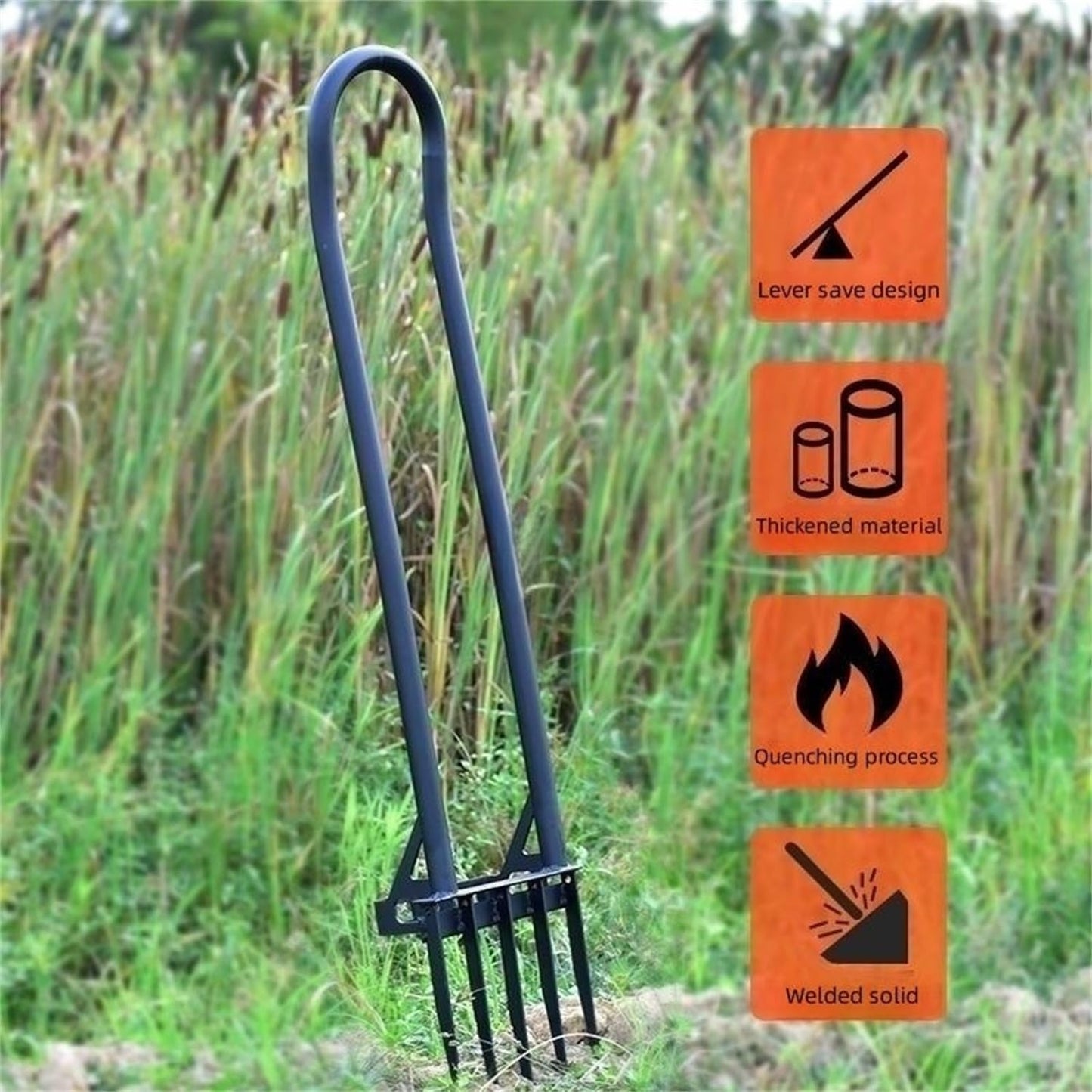 Heavy Duty Pitch Fork 46“ Steel Long Handle, Garden Broad Fork Loosening Soil & Breaks up Dirt, Garden Tool Claw Weeder Strengthening 5 Tines
