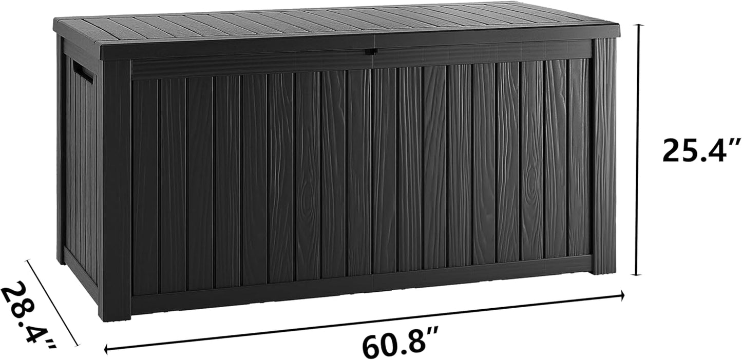 180 Gallon Waterproof Large Resin Deck Box Indoor/Outdoor Lockable Storage Container and Seating for Garden, Pool, and Patio (180 Gallon, Black)