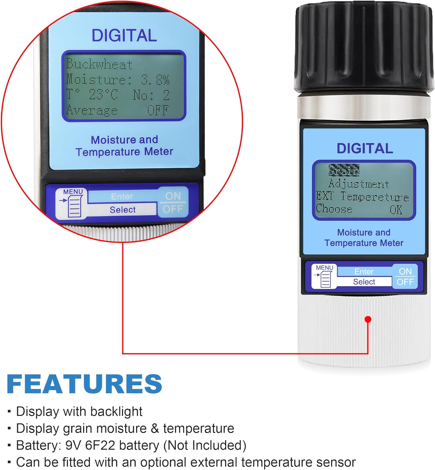Grain Moisture Meter High Precision Grain Moisture Tester with Moisture & Temperature Display Seed Moisture Meter for 25 Grains Including Wheat, Soybean, Coffee and More