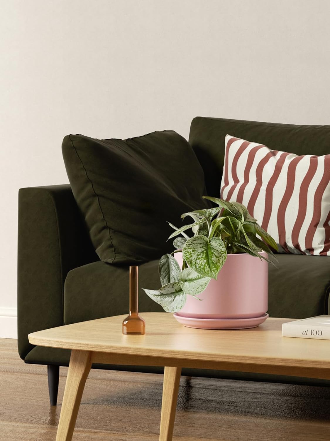 LE TAUCI Ceramic Plant Pots, 4.3+5.3+6.8 inch, Set of 3, Planters with Drainage Hole and Saucer, Indoor Flower Pot with Hole Mesh Pad, Gifts for Mom, Pink