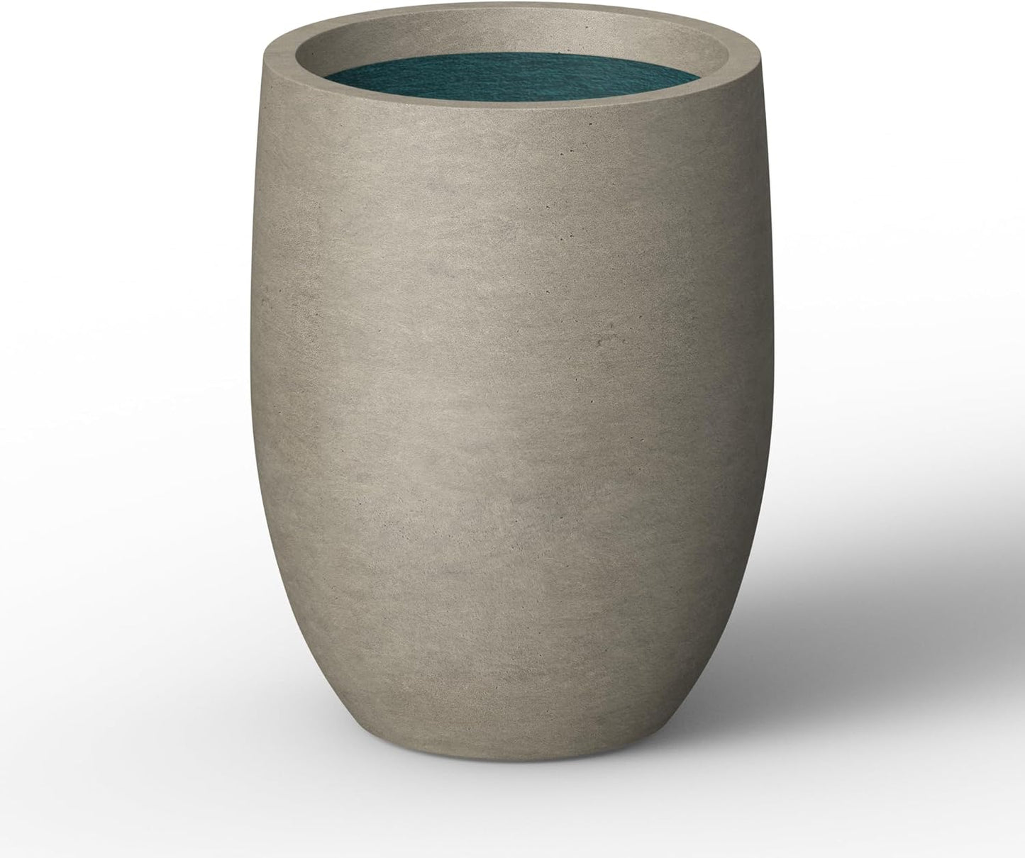 Kante 16.5 Inch Tall Concrete Planter, Large Indoor Outdoor Plant Pot with Drainage, Smooth Weathered Concrete Finish with Forest Green Interior, Ideal for Porch, Home, Garden, Patio