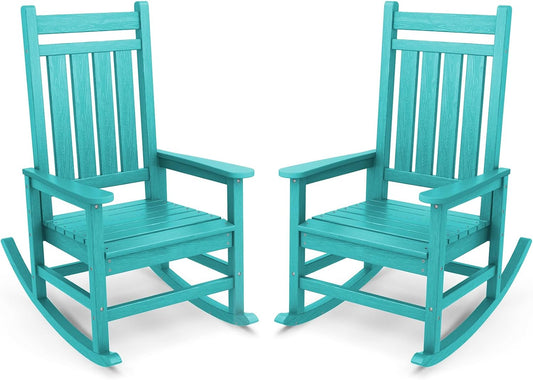 SERWALL Outdoor Rocking Chair Set of 2, HDPE Rocking Chairs for Adult, All Weather Porch Rockers for Lawn Garden, Aruba