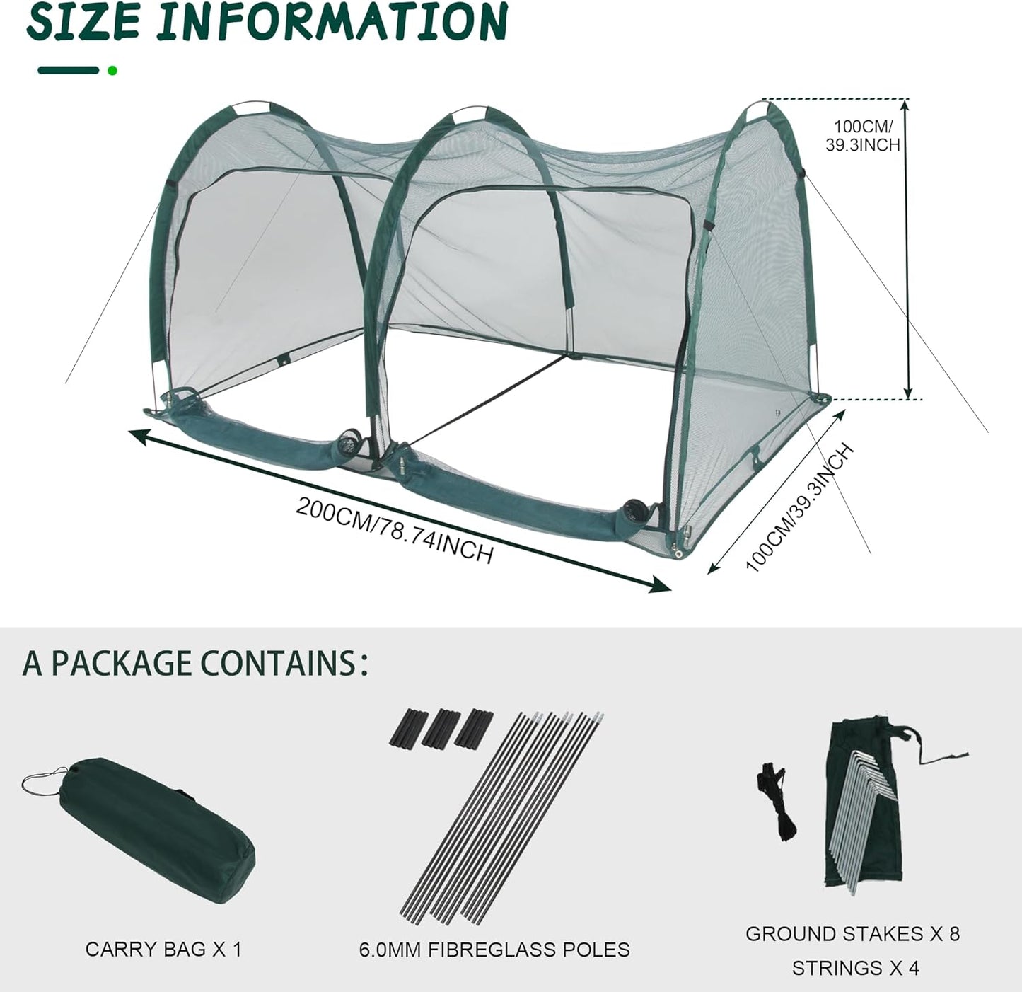Flexible Net Grow Tunnel - Garden Greenhouse Mesh Cover Growhouse Cloche for Protecting Fruit Vegetables Plants Cultivation (2M)