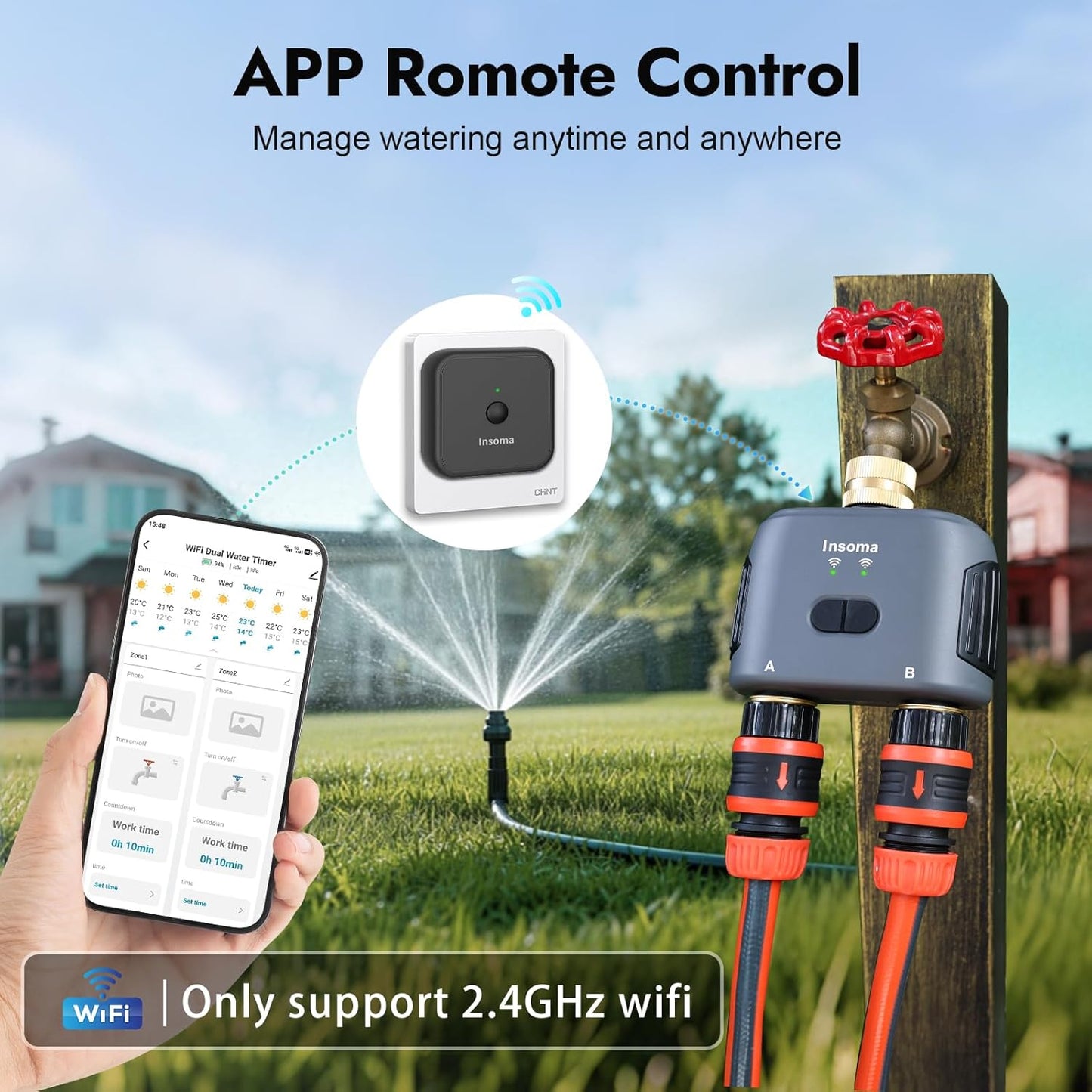 WiFi Water Timer for Garden Hose with Brass Inlet,Smart Hose Timer with WiFi Hub, APP & Voice Control,Up to 20 Watering Plans, 2-Zone Sprinkler Drip Irrigation System Controller for Yard Lawn Watering