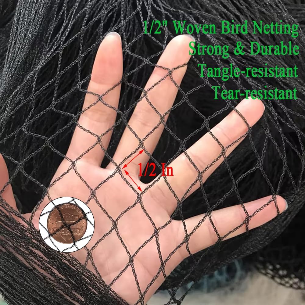 Bird Netting for Chicken Coop 25x25 Ft, 1/2" Mesh, Strong Woven Poultry Netting Roof Cover for Chicken Run, Heavy Duty Bird Net for Fruit Trees, Blueberry, Vegetables, Garden Protection