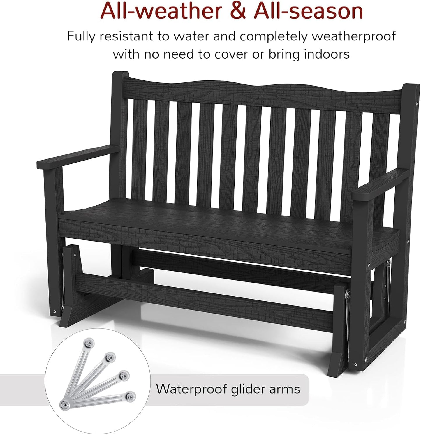 Stoog Outdoor Glider Benches Set of 2, All-Weather Patio Glider with 800 lbs Weight Capacity, Low Maintenance, for Porch, Backyard, and Garden, Black