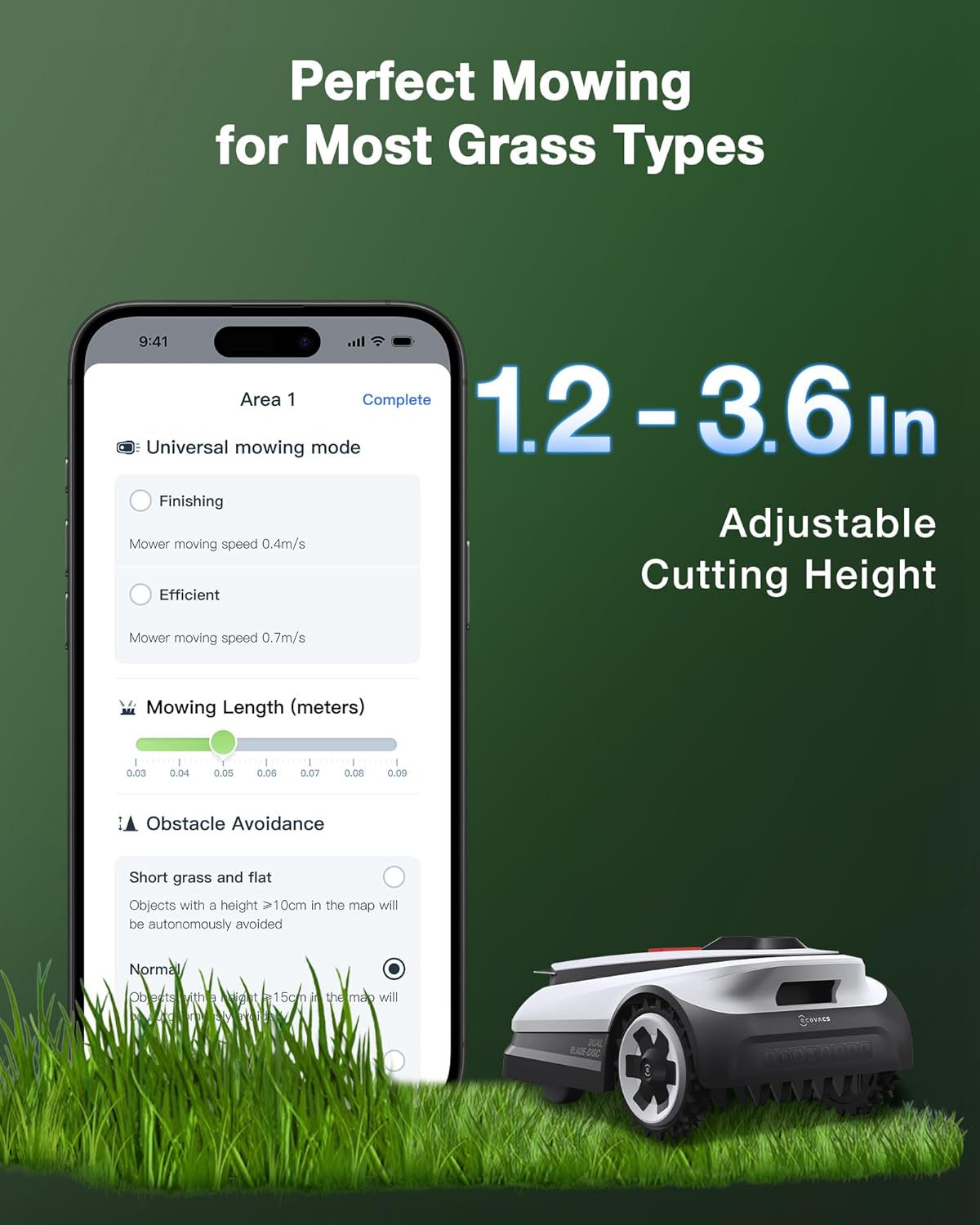 ECOVACS Goat A2500 RTK Robot Lawn Mower, Lidar-Enhanced RTK+Vision Navigation, Auto-Mapping, Dual Blades, Edge Precision Mowing, Perimeter Wire-Free, Suitable for 5/8 Acres Lawn, 50% Slope Capability