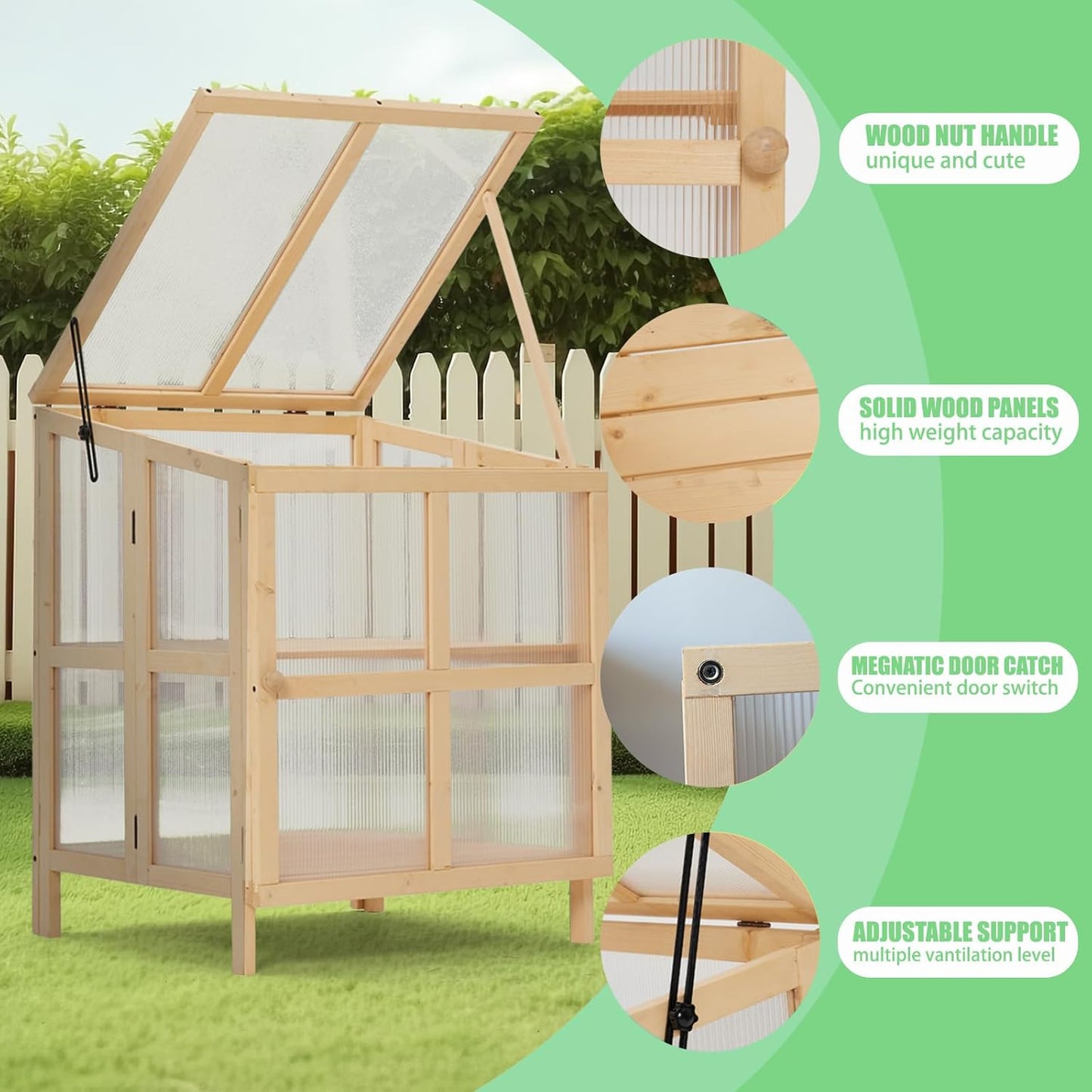 2 Tier Foldable Cold Frame Greenhouse, Portable Wooden Greenhouse Garden Cold Frame Raised Planter Box with Shelves