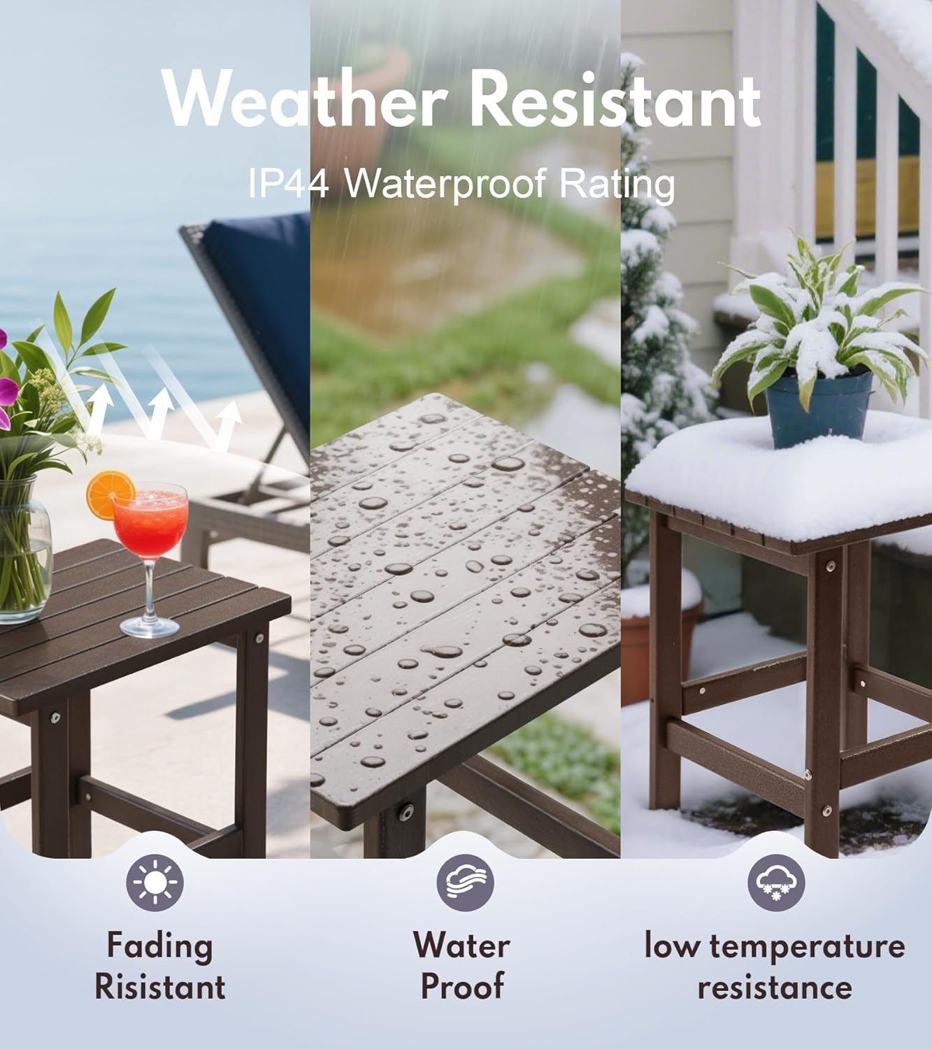 PASAMIC Adirondack Square Side Table, HDPE Outdoor Side Tables, Weather Resistant End Table for Patio, Backyard, Pool, Indoor Companion, Beach, Easy Maintenance (Brown)