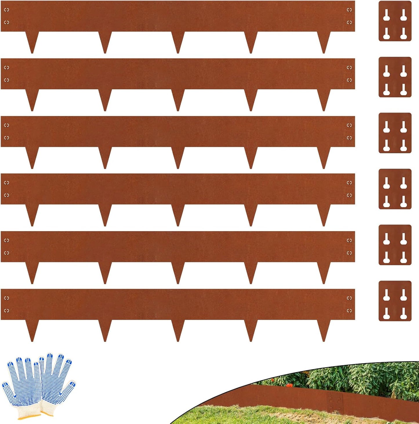 Cor Ten Steel Landscape Edging 6" H x 40" L, 6 Pack Heavy Duty Metal Garden Edging, 20Ft Pre-Rustyed Steel Edging, Bendable Metal Edging for Landscaping, Yard, Tree, Flower Bed