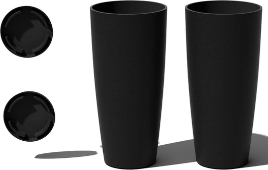 Veradek Vega Round Tall Planter Pots for Indoor/Outdoor Use | Made from Plastic - Stone Mix with Drainage Holes | Perfect for Small to Large Succulent Plants, Flowers, Modern Interior Plants