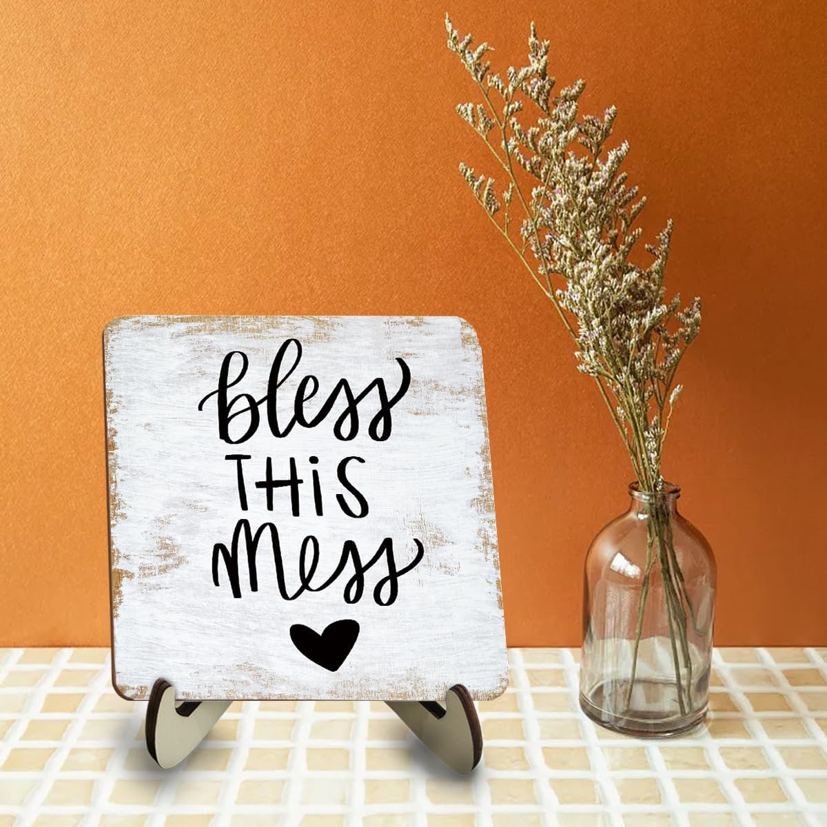 Inspirational Wood Sign Rustic Desk Decor Home Bathroom Office Decor Work Table Desk Accessories Decorative Christian Religious Bible Verse Faith Decorations Office Supplies for Desk Cubicle Decor