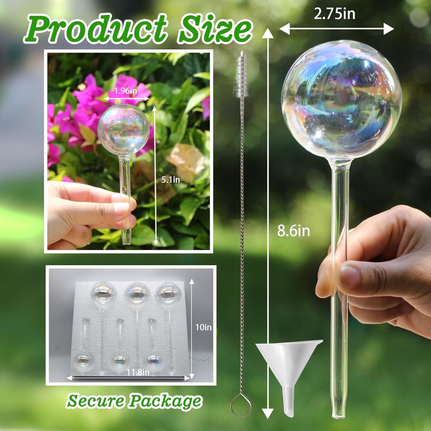 Plant Watering Globes, 6PCS Iridescent Rainbow Gradient Color Clear Glass Bulbs Self Watering Spikes Planter Insert, Automatic Plant Waterer Bulbs Devices for Various Plants
