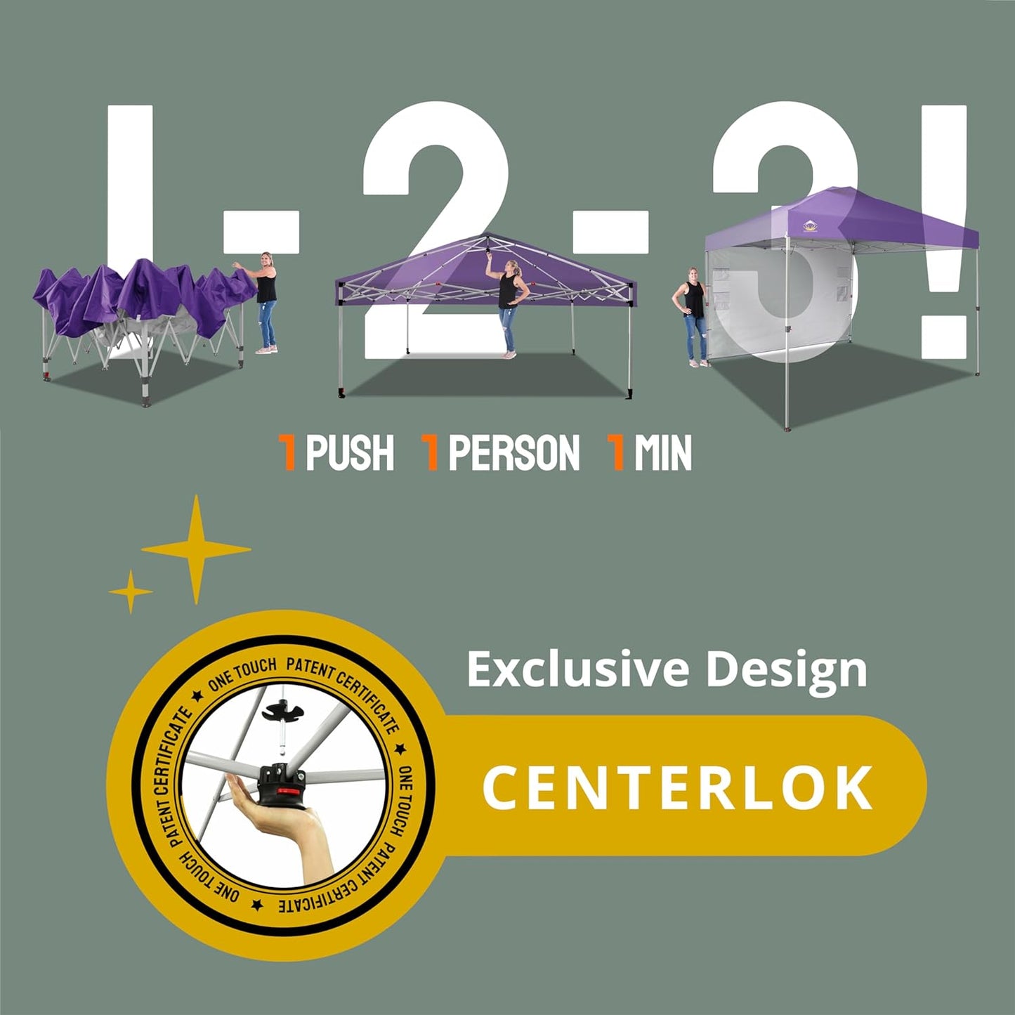 CROWN SHADES 10x10 Pop Up Canopy with 1 Side Wall - Beach Tent with One Push Setup - Outdoor Sun Shade for Events, Parties, Camping - Gazebo with STO-N-Go Cover Bag (Purple)