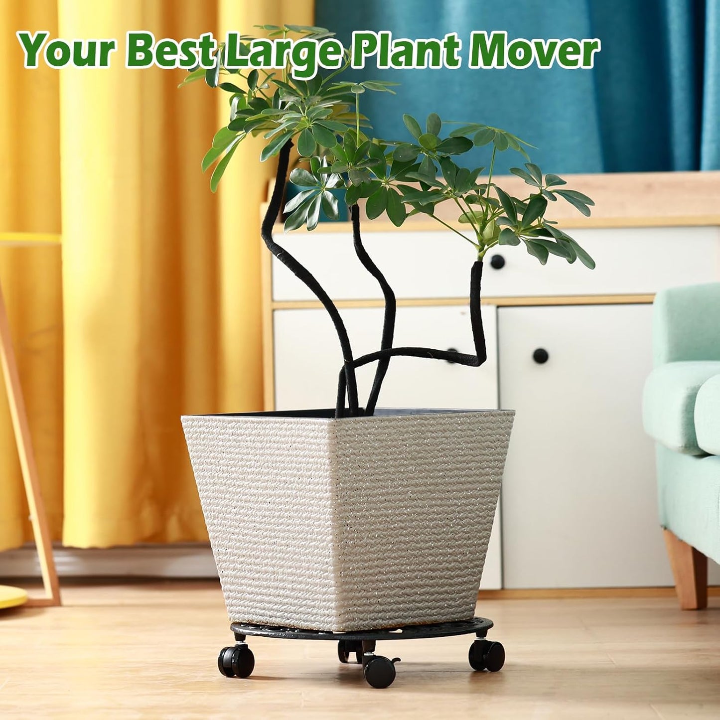 3 Packs 14 Inch Rolling Plant Stand with Wheels Metal Plant Caddy with Wheels Heavy Duty Round Plant Stand Indoor Iron Plants Rollers for Plants, Plant Dolly