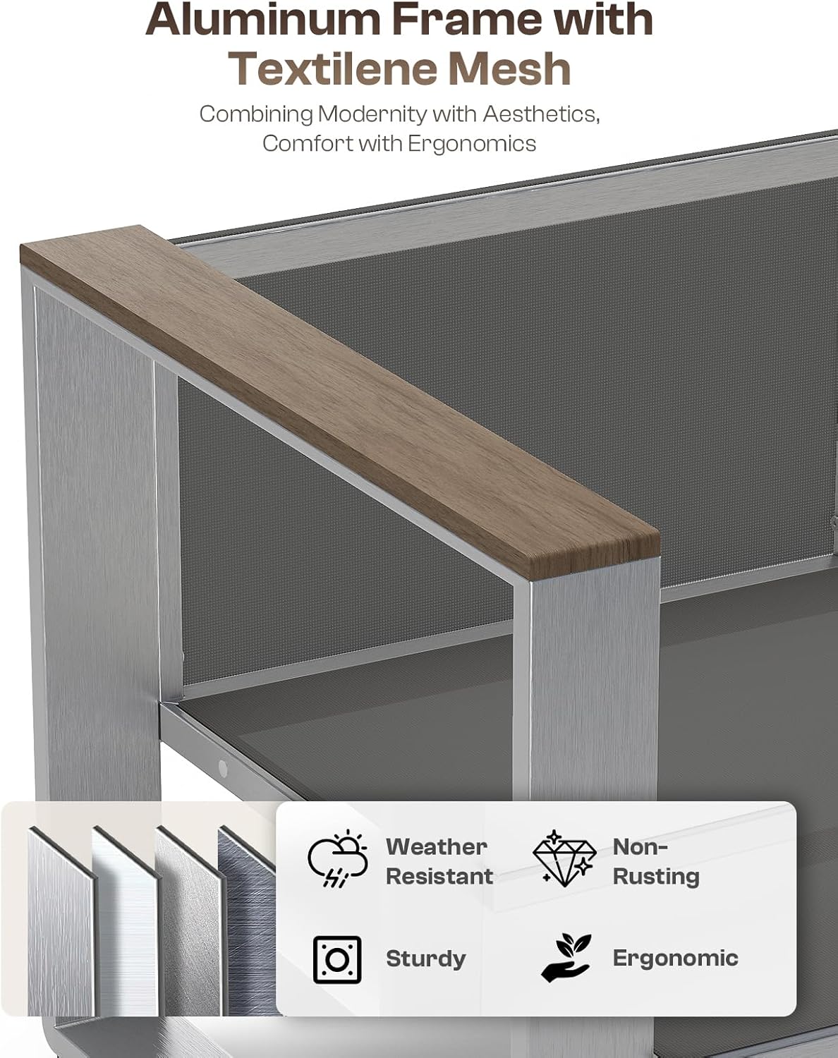 Outdoor Furniture Set, 4 Piece Aluminum Patio Furniture Set with Coffee Table, Wide Seat and Thick Cushions, Outdoor Patio Conversation Sets for Deck, Porch (Darkgray)