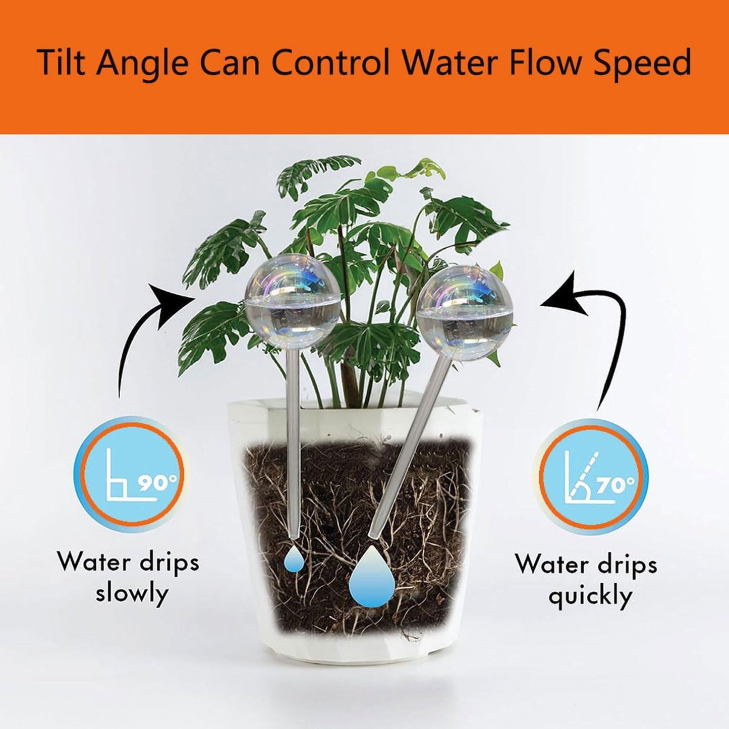 17 Oz 2 Weeks Glass Plant Watering Globes Large Vacation Water While Away Indoor Outdoor Potted Plant Slow Release Self Watering Bulbs Devices Planter Insert (Iridescent Large 3-Pack)