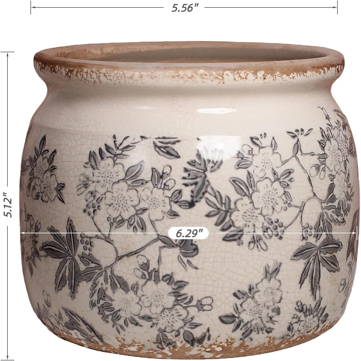 Ceramic Planters for Indoor Plants, Plant Pots with Drainage Hole, 6.29in. Flower Pots for Indoor Plants, Vintage Planters & Succulent Pots, Crackle Glaze Finish Plant Pots, Rustic Grey