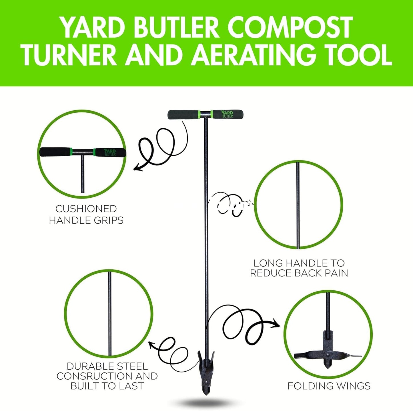 Yard Butler Aerators - Durable for Easy Lawn Care & Healthy Growth - Prevent Lawn Damage by Breaking Up Compaction - Ergonomic Gardening Tool, Compost Aerator