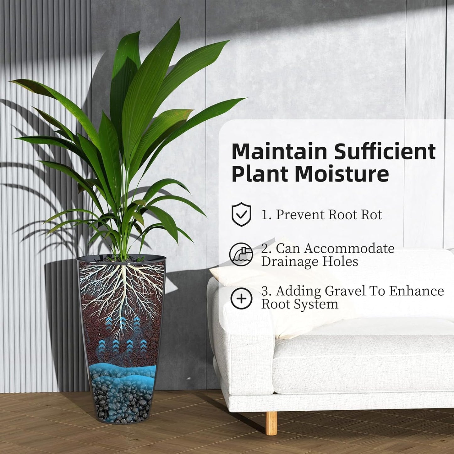 QCQHDU 21 inch Tall Planters for Outdoor & Indoor Plants, 2 Pack Sturdy Plant-Flower-Tree Pots for Front Porch Patio Deck Living Room Decor