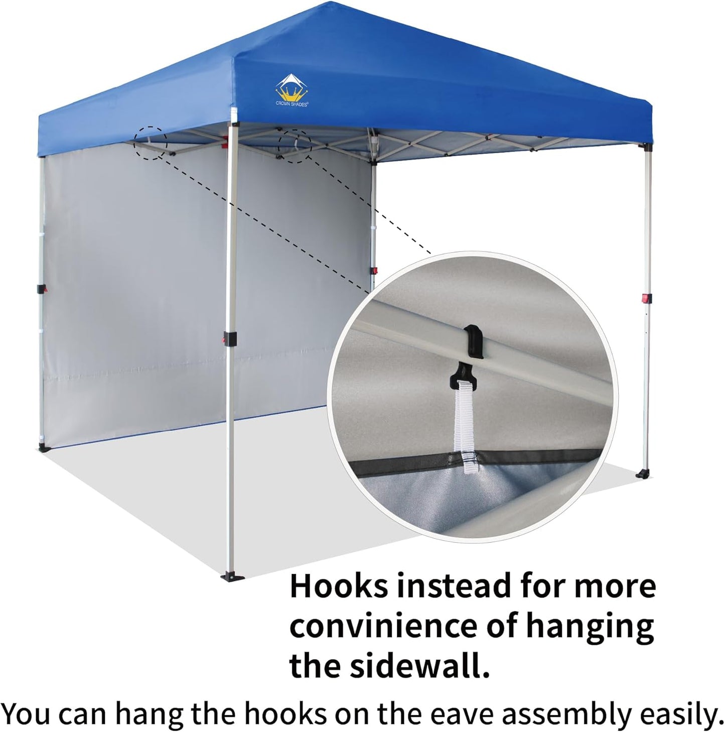 CROWN SHADES 8x8 Pop Up Canopy with 1 Side Wall - Beach Tent with One Push Setup - Outdoor Sun Shade for Events, Parties, Camping - Gazebo with STO-N-Go Cover Bag (Blue)