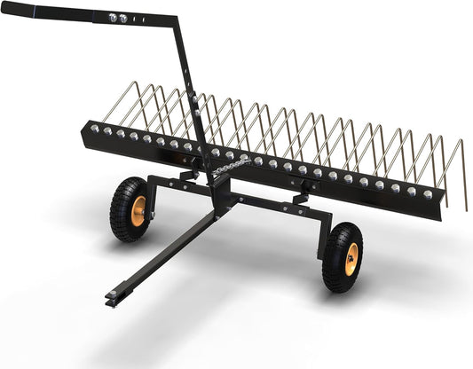 YITAMOTOR 60" Tow Behind Steel Pine Straw Rake Durable Corrosion Resistant Lawn Rake