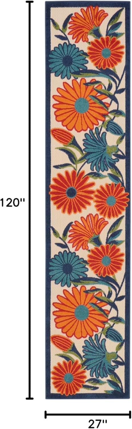 Nourison Home Aloha Outdoor Multicolor 2'3" x 10' Area Rug, Easy Cleaning, Non Shedding, Bed Room, Living Room, Dining Room, Deck, Backyard, Patio (2x10)