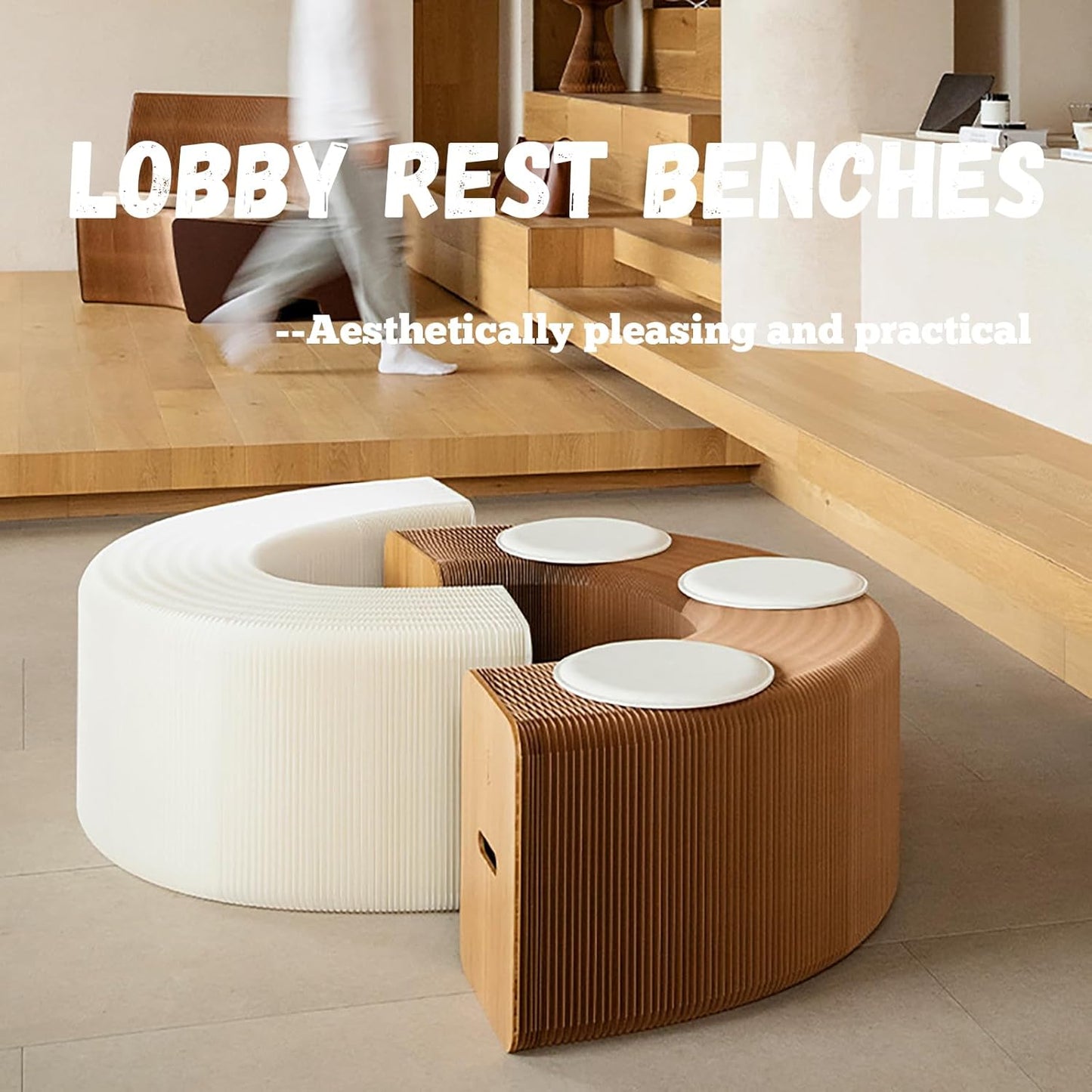 Foldable Kraft Paper Stool, Honeycomb Accordion Folding Bench, Collapsible Paper Stool for Small Spaces, Portable Footrest and Side Table for Living Room and Office,White-44×31×600cm