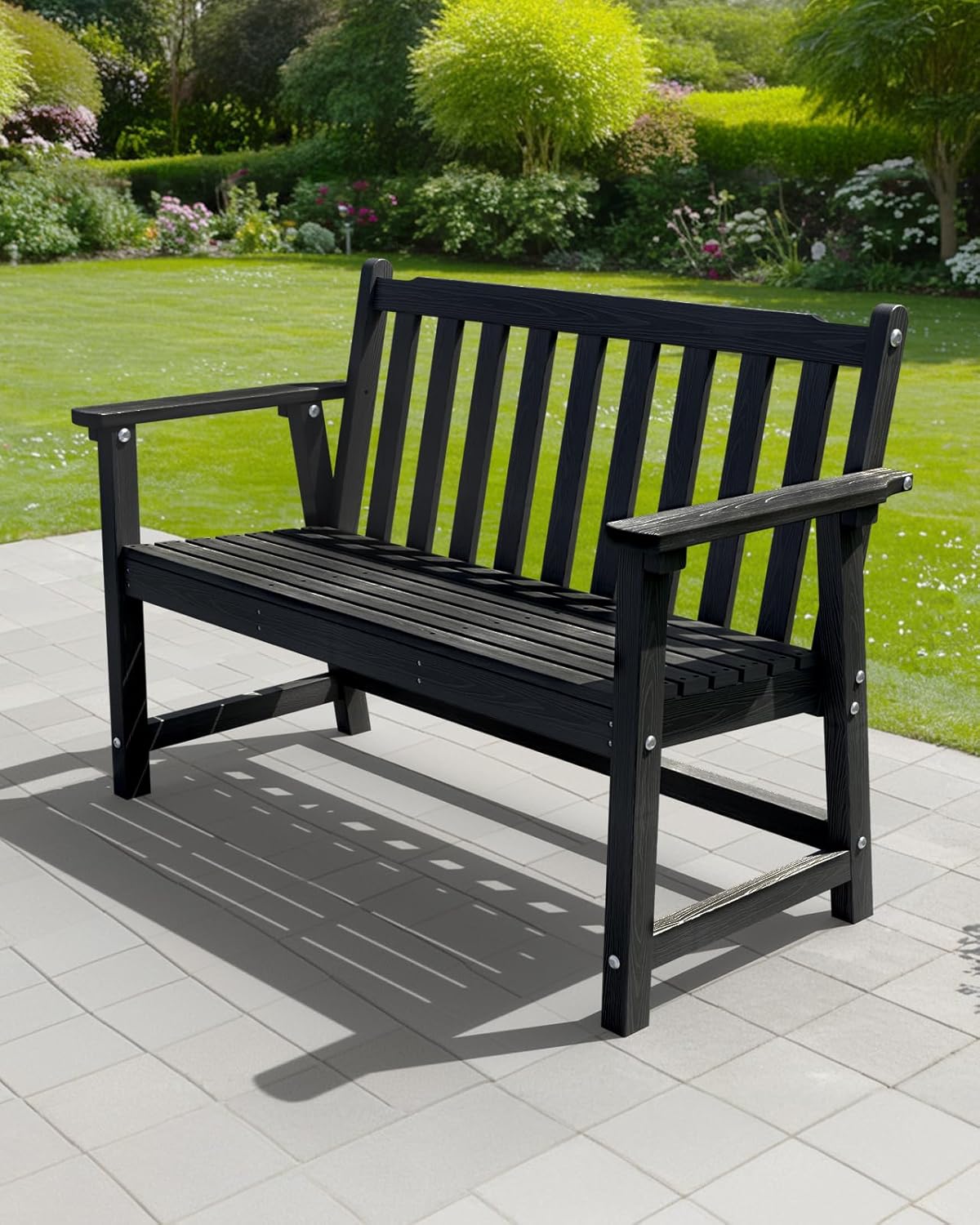 Outdoor Bench, 2-Person HDPE Garden Bench, All Weather Poly Patio Bench for Outdoors, Garden, Backyard, Porch and Park, 550 lbs Weight Capacity, Black