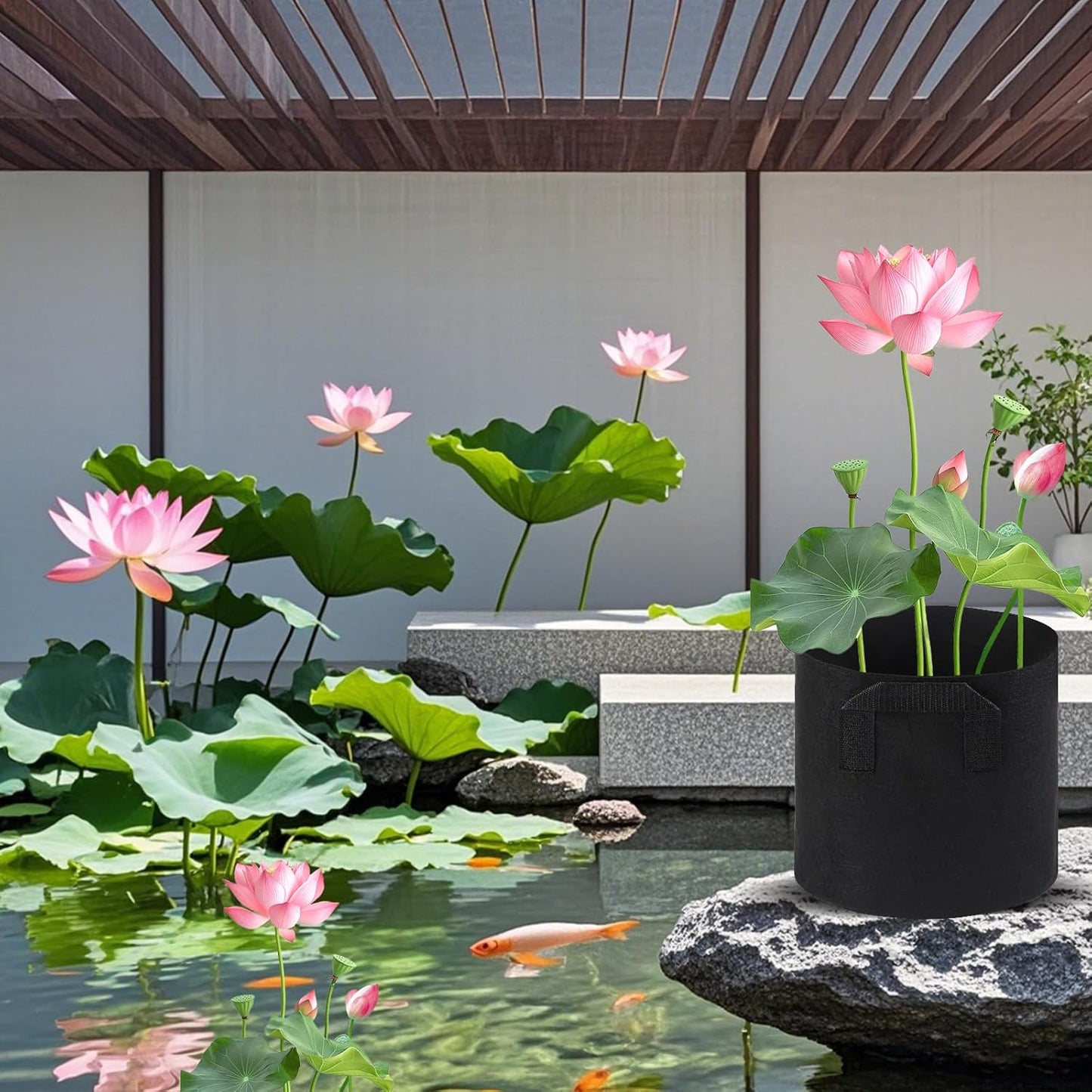 6Pcs Lily Plant Pots for Pond, Aquatic Pond Planter for Pond Durable Breathe Reusable Fabric Plant Bags for Aquatic Plants, Potato, Carrot, Onion, Flower (1 Gallon)