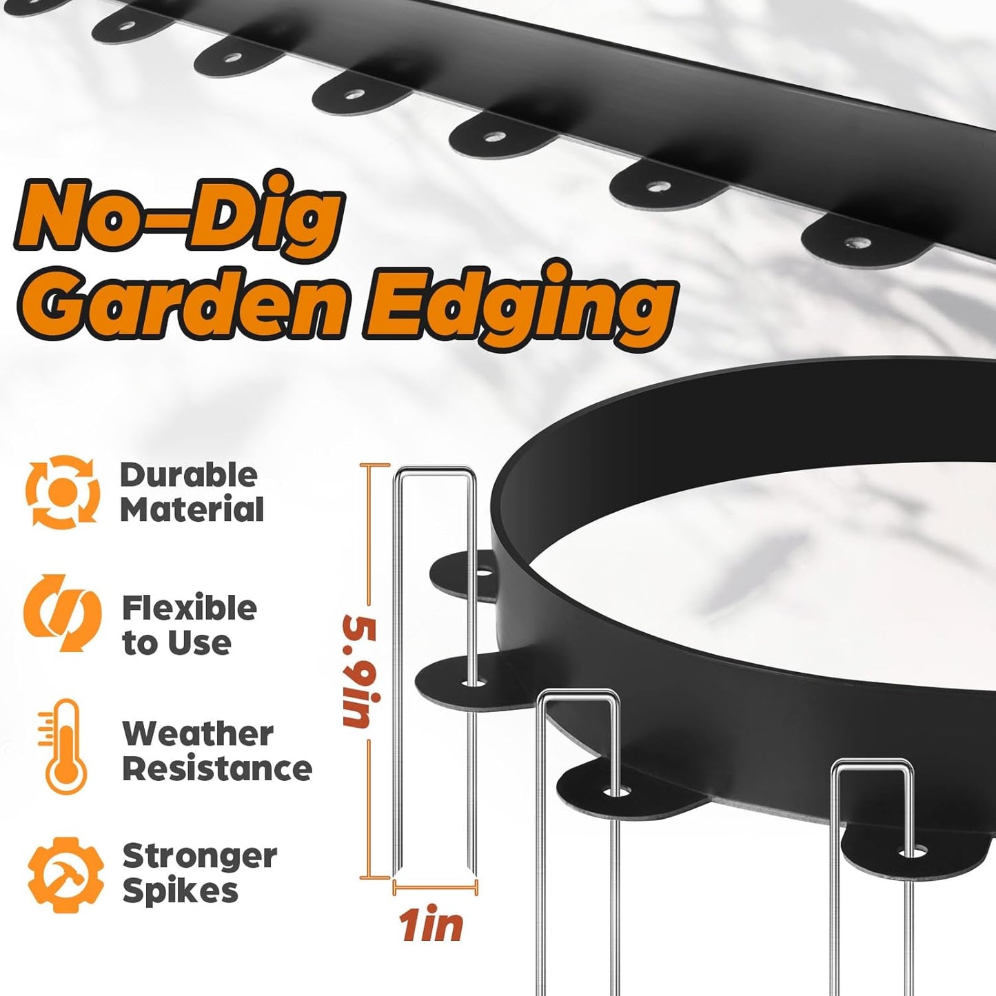 Landscape Edging, 1.5" x 80' Plastic Garden Edging with 100 Pcs Metal Spikes, Flexible Garden Border for Lawn, Landscaping, Flower Beds