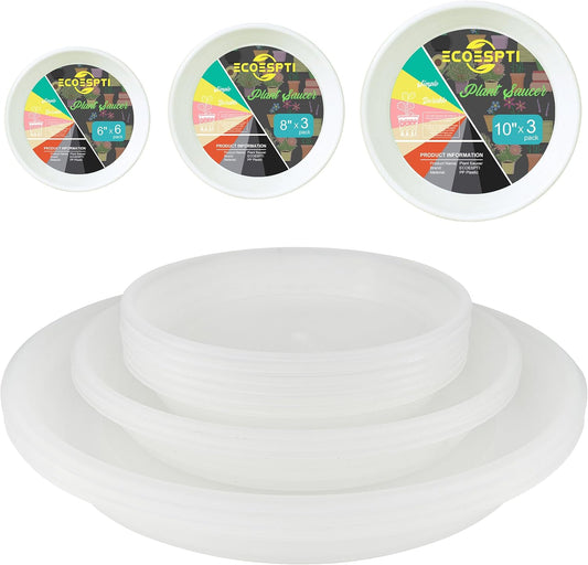 12Pcs Colourful Plant Saucer, 6 8 10 Inch Durable Plastic Plant Tray, Round Plant Pot Saucers, Drip Tray for Indoor and Outdoor Garden, Semi-Clear