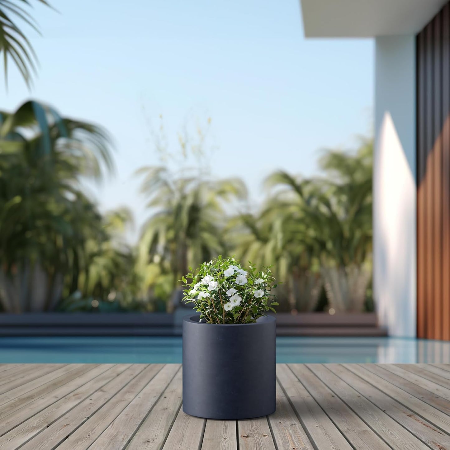 Kante 12.6" Dia Round Concrete Planter, Modern Style Large Cylindrical Plant Pot with Drainage Hole and Rubber Plug for Indoor Outdoor Patio, Dark Gray