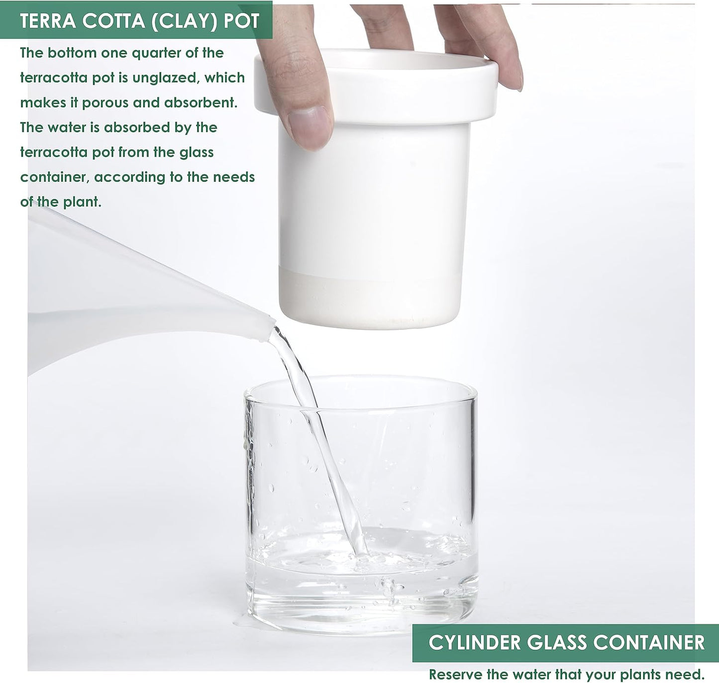 Phoenix Vine 4 Inch Self Watering Planter, White Terracotta Clay Pot with Glass Reservoir for Indoor Plants, Herbs, Flowers, Set of 3, 52-B-E-3