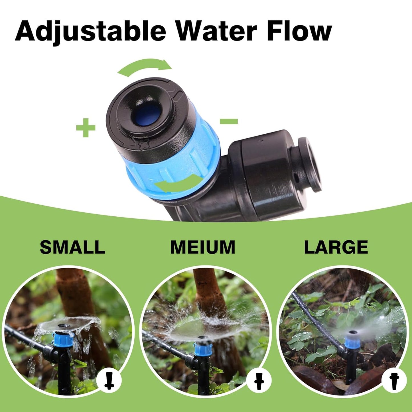 32 Pack New Easy-Connect Drip Emitters Sprays for 1/4" Drip Irrigation Tubing (16 Pcs Quick-Connect Emitters Vortex+16 Pcs Quick-Connect Emitters Stream)