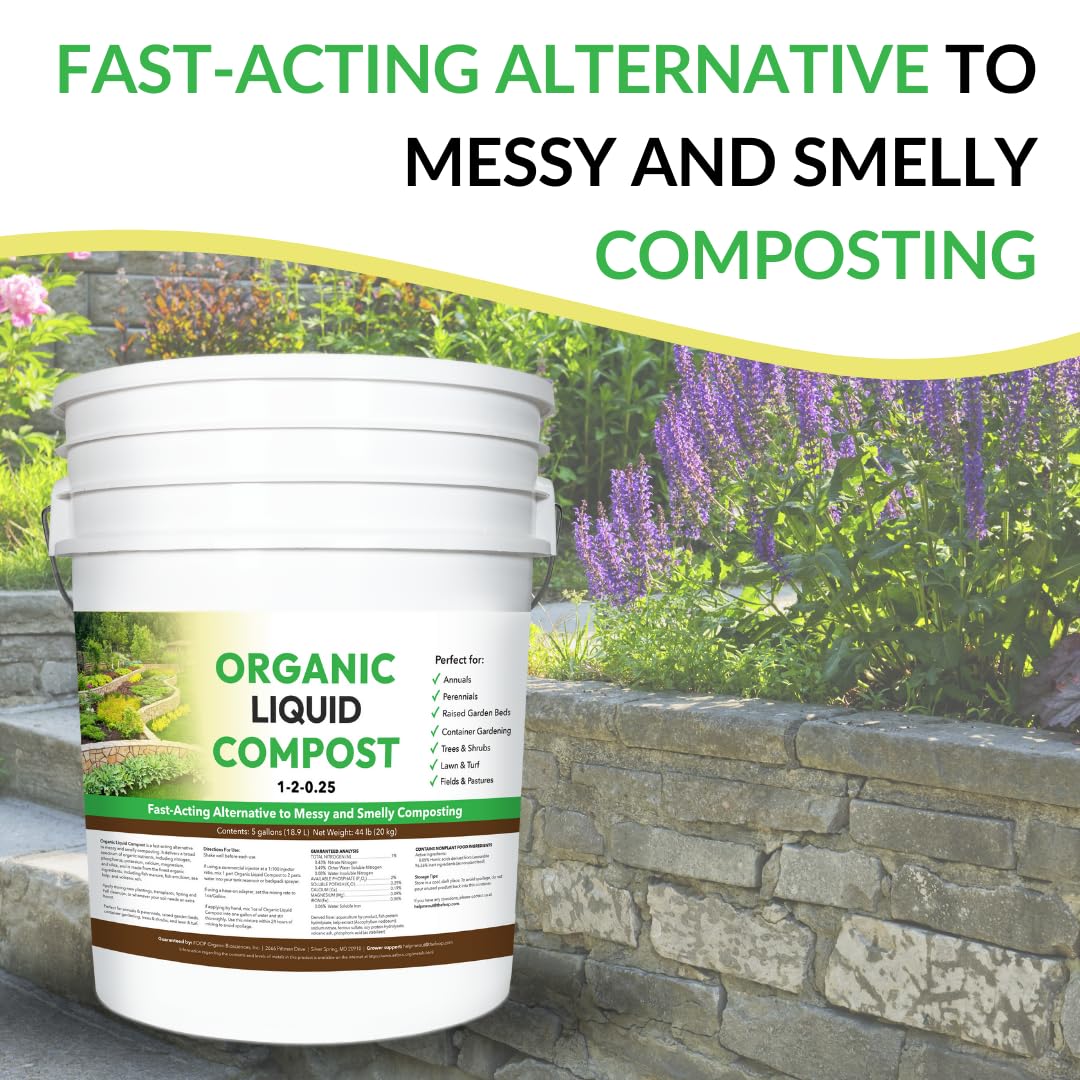 Organic Liquid Compost: Fast-Acting Alternative to Messy and Smelly Composting | Perfect for Annuals & Perennials, Trees & Shrubs, Lawn & Turf, and Fields & Pastures (5 Gallons, Treats Up to 2 Acres)