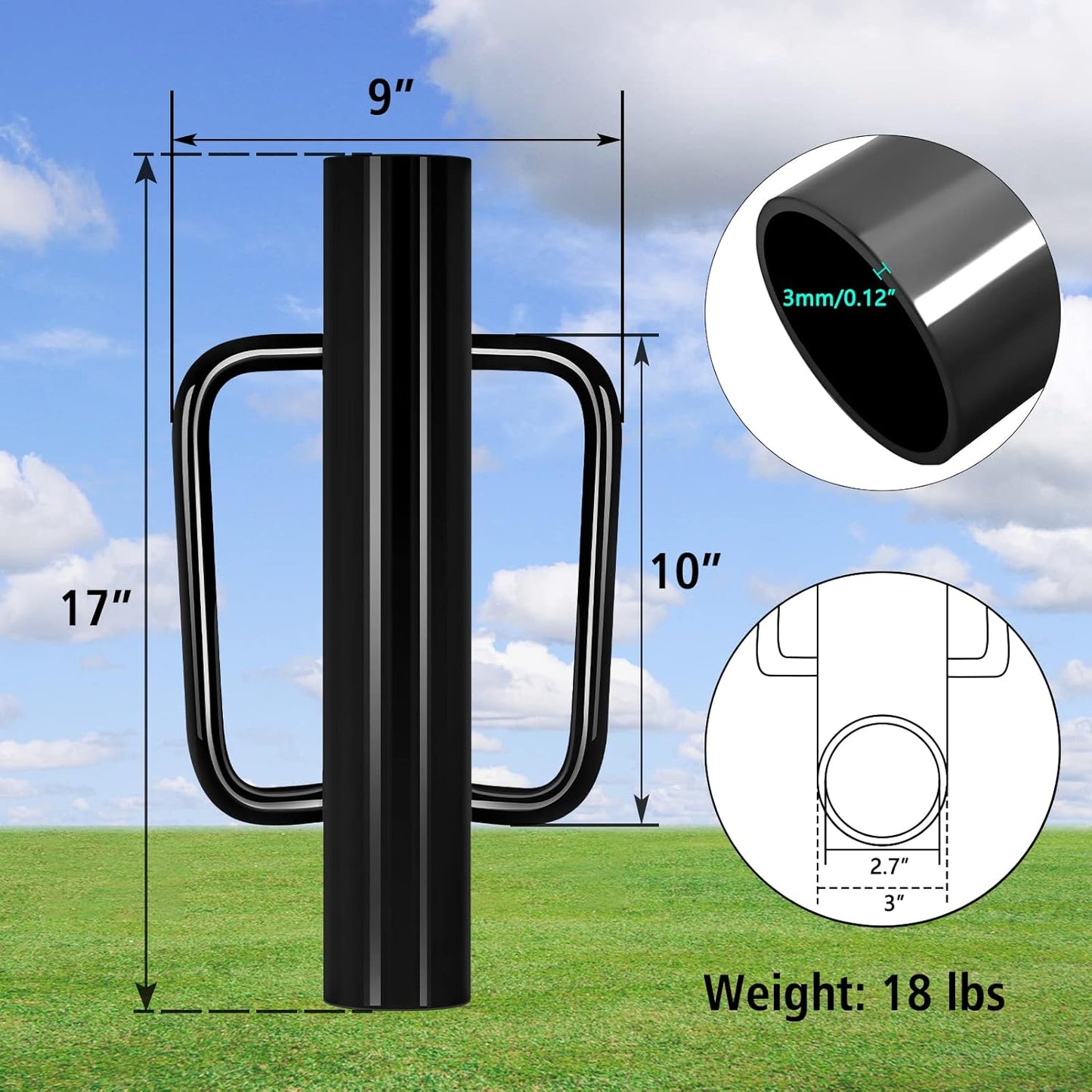 Gtongoko 18LB T Post Driver with Handles Heavy Duty Fence Post Driver Post Pounder for T-Posts，U Channel，Metal Post and Sign Post Pole Driver Tool,17 Inch Black