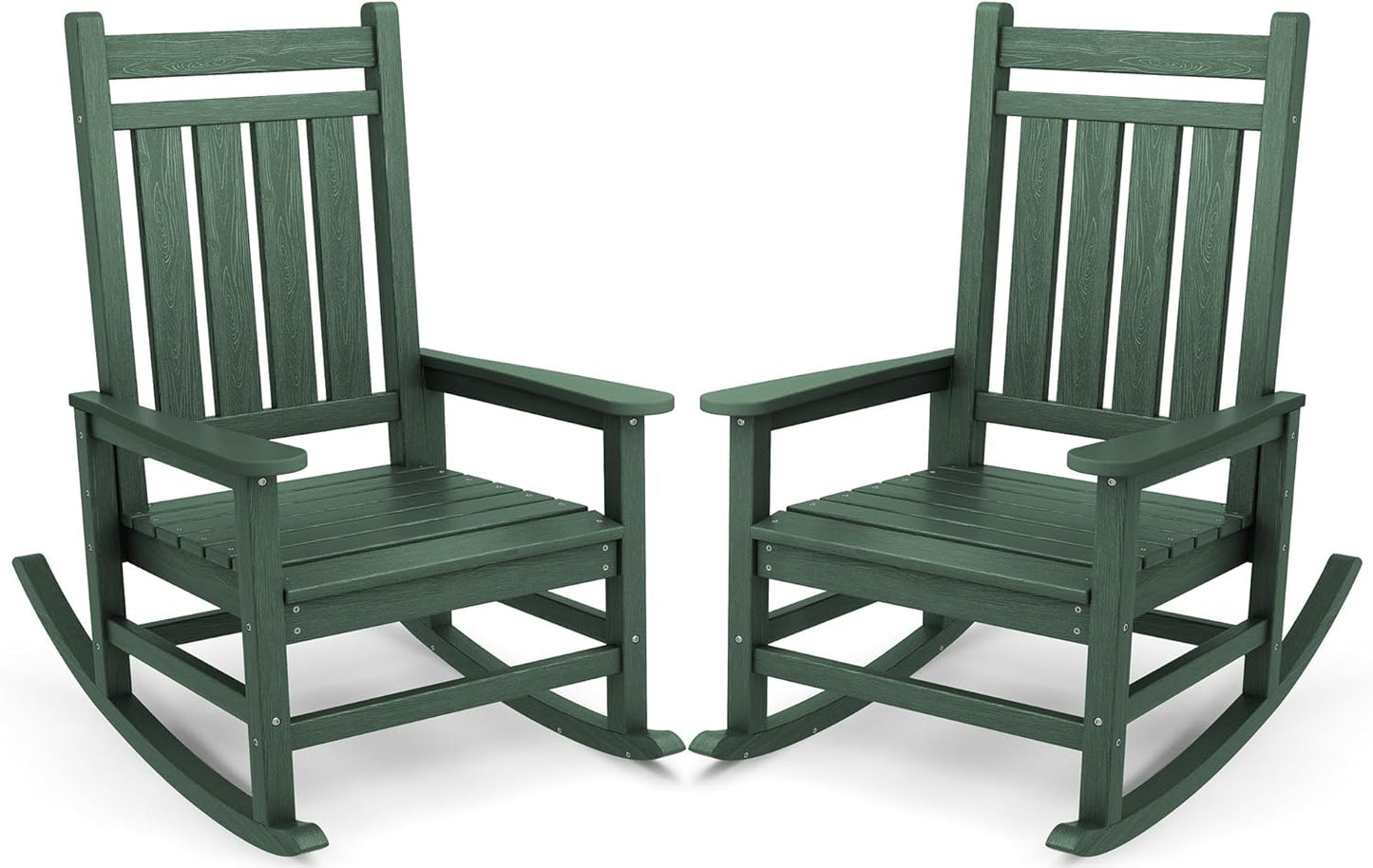 SERWALL Oversized Outdoor Rocking Chair Set of 2, HDPE Rocker for Adults, Patio Rocking Chairs for Porch, Green