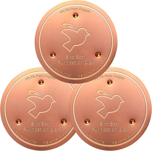 Mellbree 3-Pack Bird Bath Copper Disk, 0.6mm Reinforced 99.99% Pure Copper Cleaning Disk with Triple-Point Support for Physical Safe Clean Water All-Season