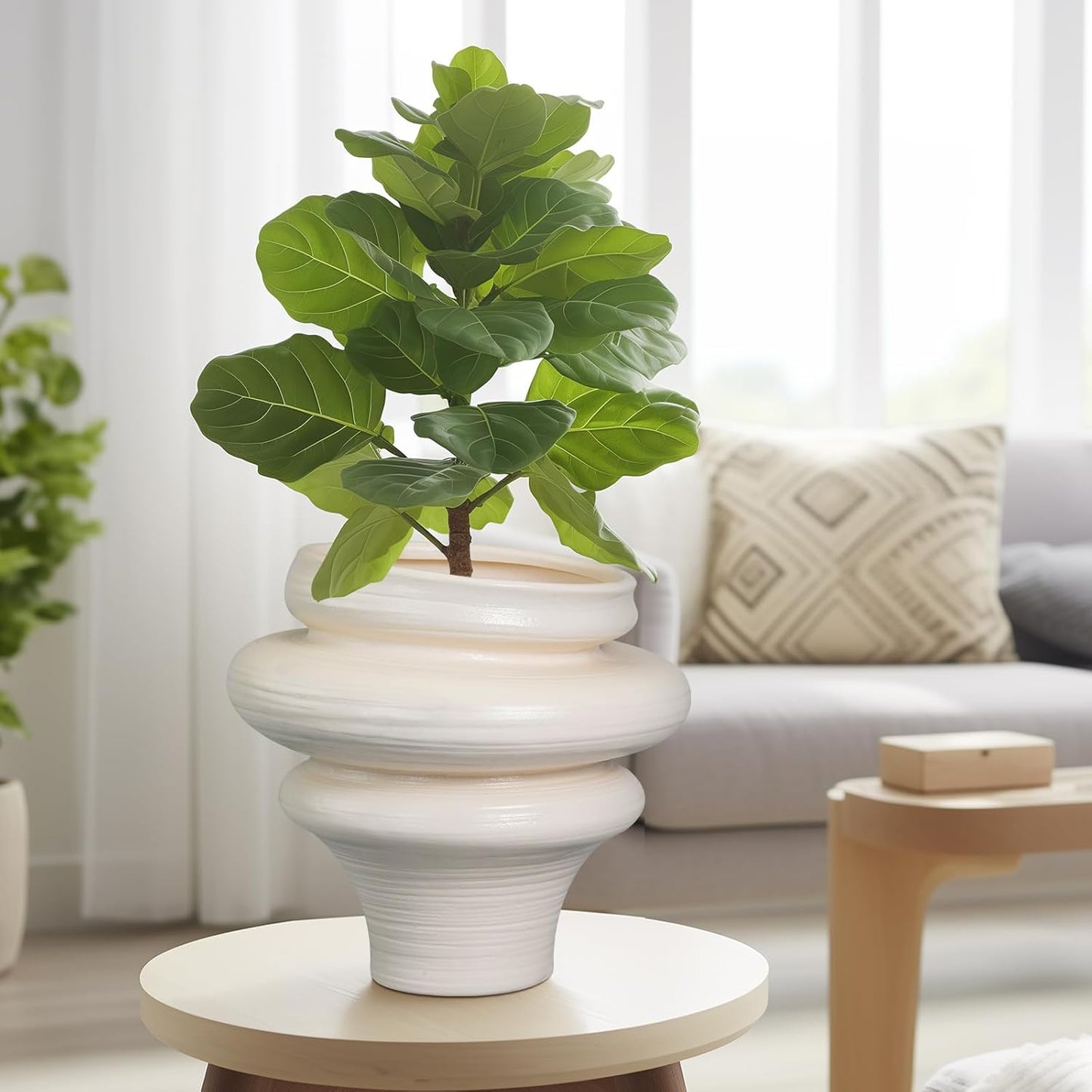 Ceramic Bonsai Planters 11 Inch - Pots for Plants Indoor Outdoor, Plant Pot with Drainage Hole, Decorative Flower Pot for Home Garden Patio Office, Gift for Men Women, White