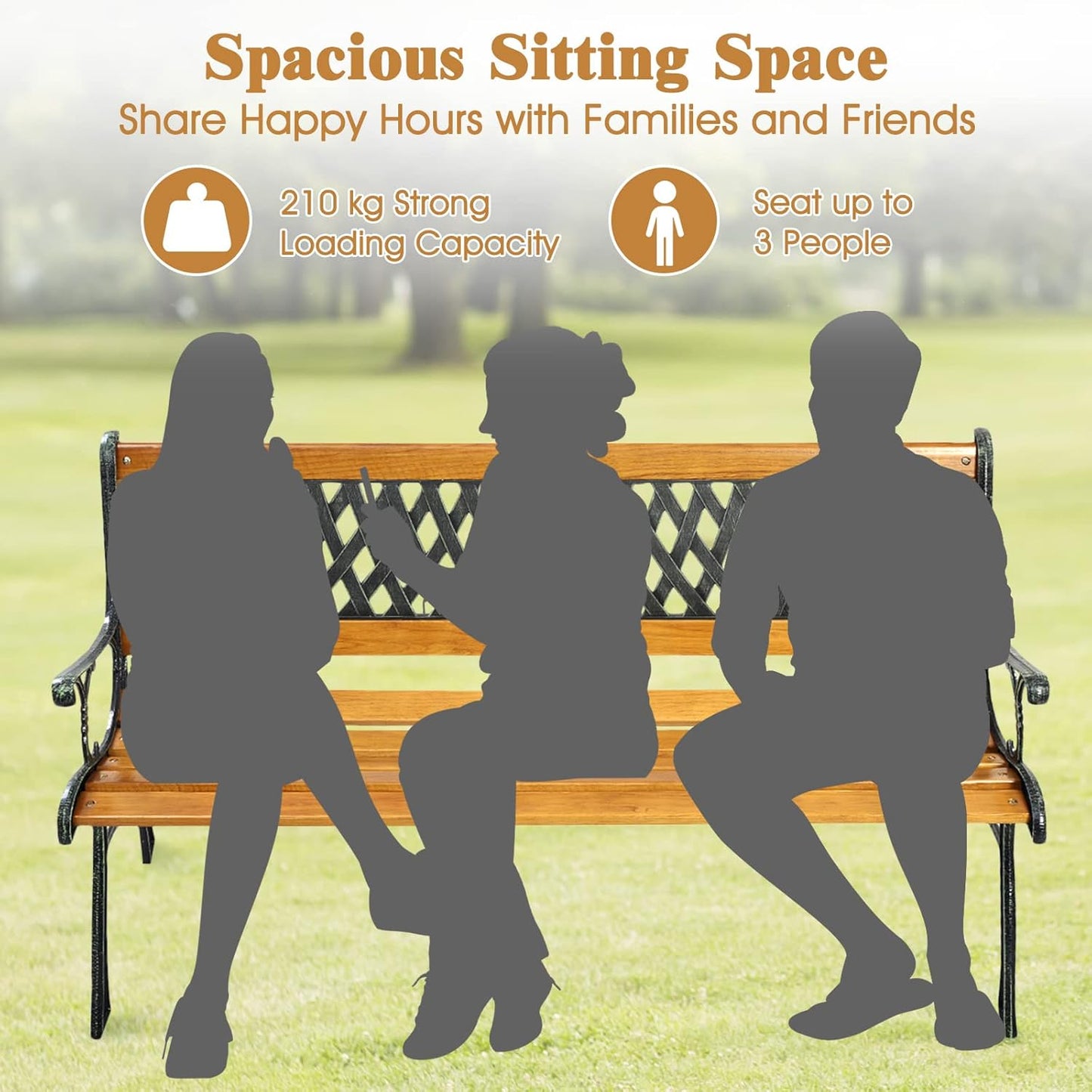 S AFSTAR Garden Bench, 2-3 Person Park Bench with Diamond Weaving Backrest, Pine Porch Bench, 470 LBS Bearing Capacity, Weather Proof Outdoor Bench for Backyard Deck Lawn Poolside