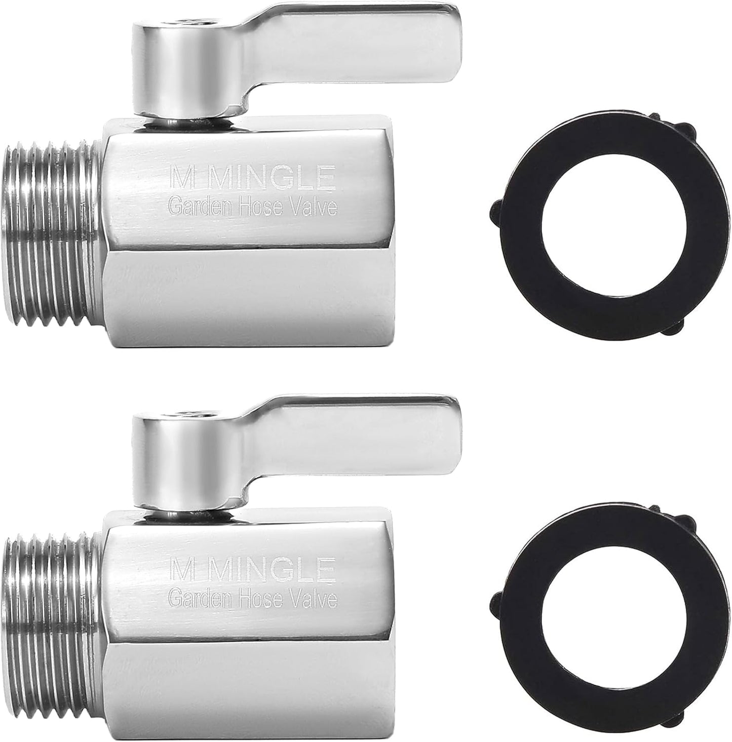 M MINGLE Garden Hose Shut Off Valve, Heavy Duty 304 Stainless Steel, 3/4 Inch, 2-Pack with 2 Hose Washers