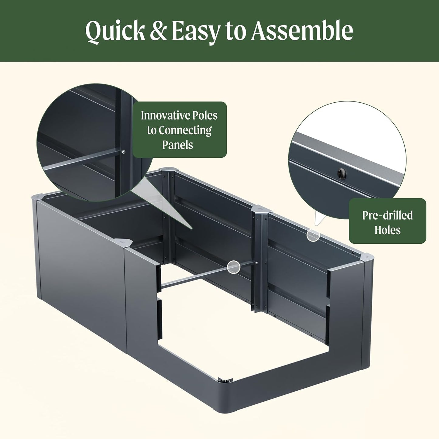 Vego garden Modern Raised Garden Bed 17" Tall 42" x 83" Heavy Large Metal Planter Box for Trees Plants Flowers Double-Walled Steel Planters for Commercial Residential Patio, Urban Charcoal