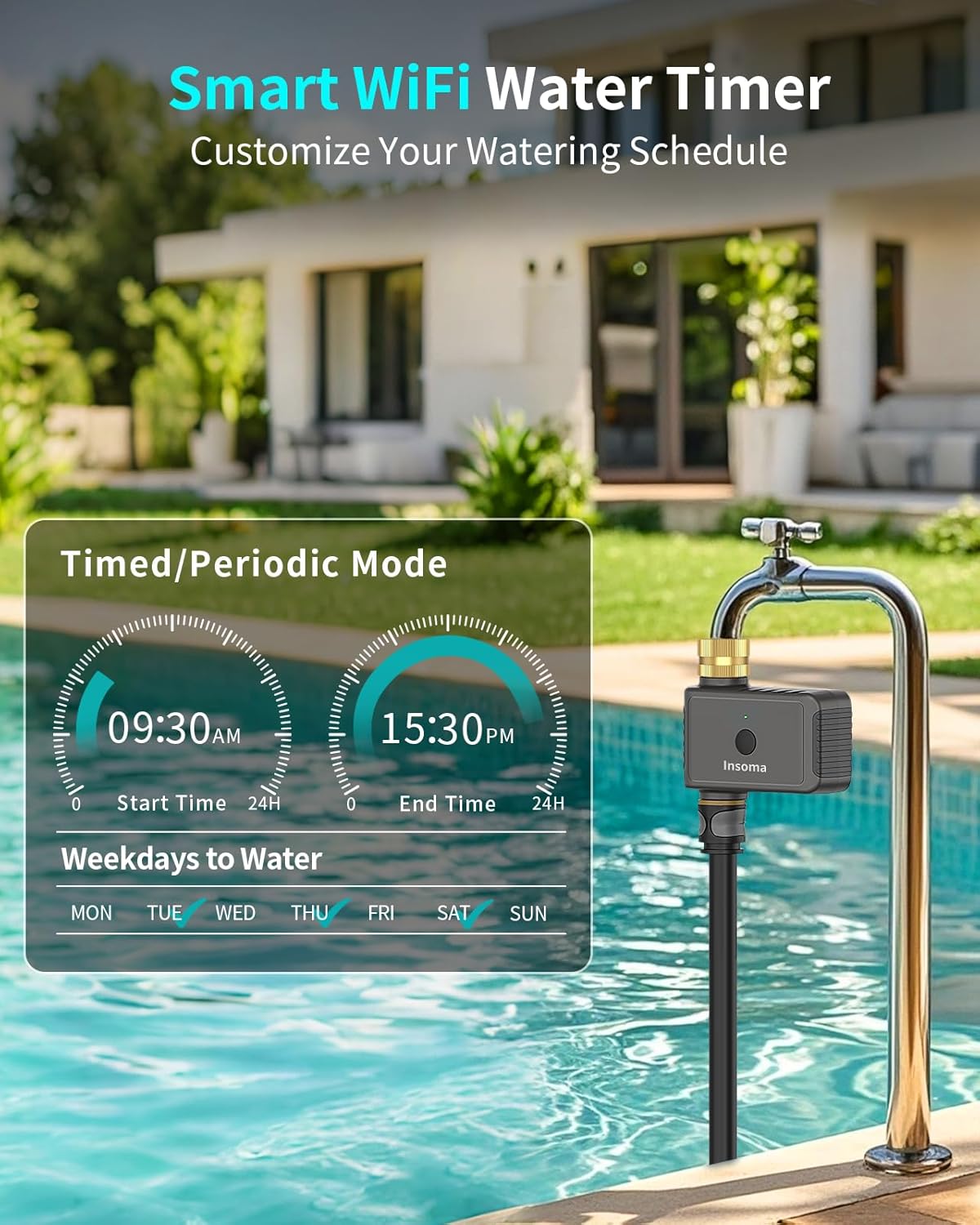 WiFi Hose Timer with Brass Inlet, Smart Water Timer 1 Zone, Sprinkler Timer w/WiFi hub for Remote Control via 2.4Ghz WiFi, Voice/App Controls with Alexa & Google Assistant, for Lawns Yards