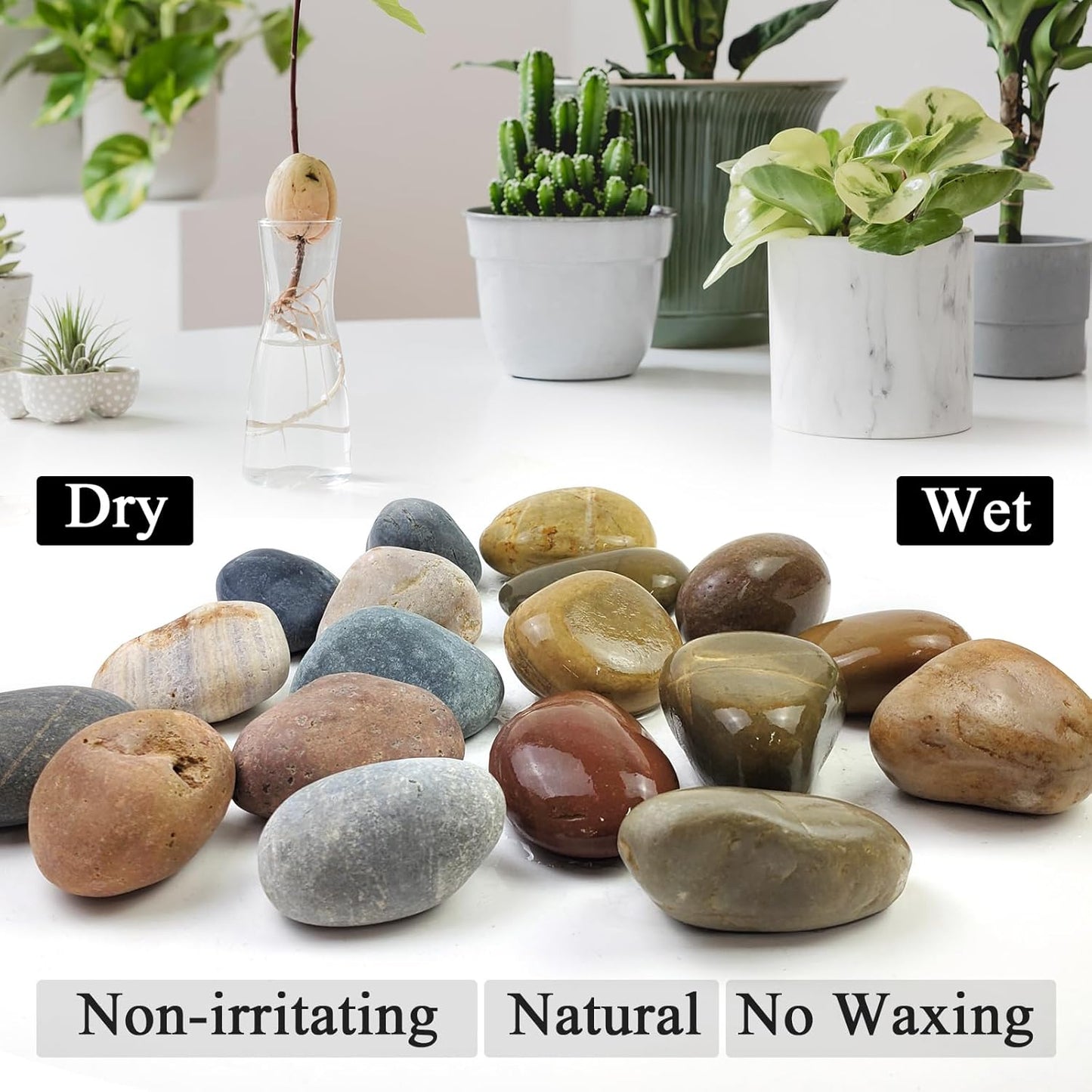 Large River Rocks for Landscaping, 3-4 Inch Mixed Colors Pebbles for Plants and Garden, Premium Rocks for Flower Beds, Indoor Fountains, Paths, Backyards, Fish Tanks(40lbs Bulk)