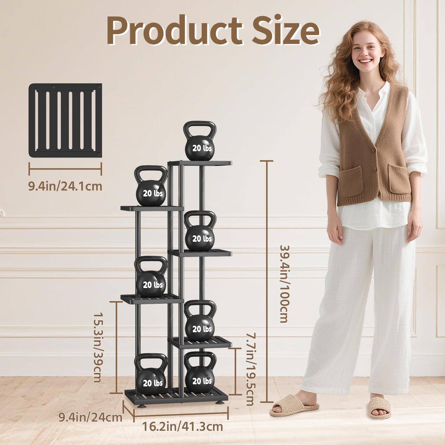 LASZOLA 5 Tier Plant Stand Indoors Outdoors for Large Heavy Duty Planter, Black Metal Tall Flower Holder Rack with Multiple Shelf for Modern Patio Corner, Vertical Organizer, Weather Resistant Bracket