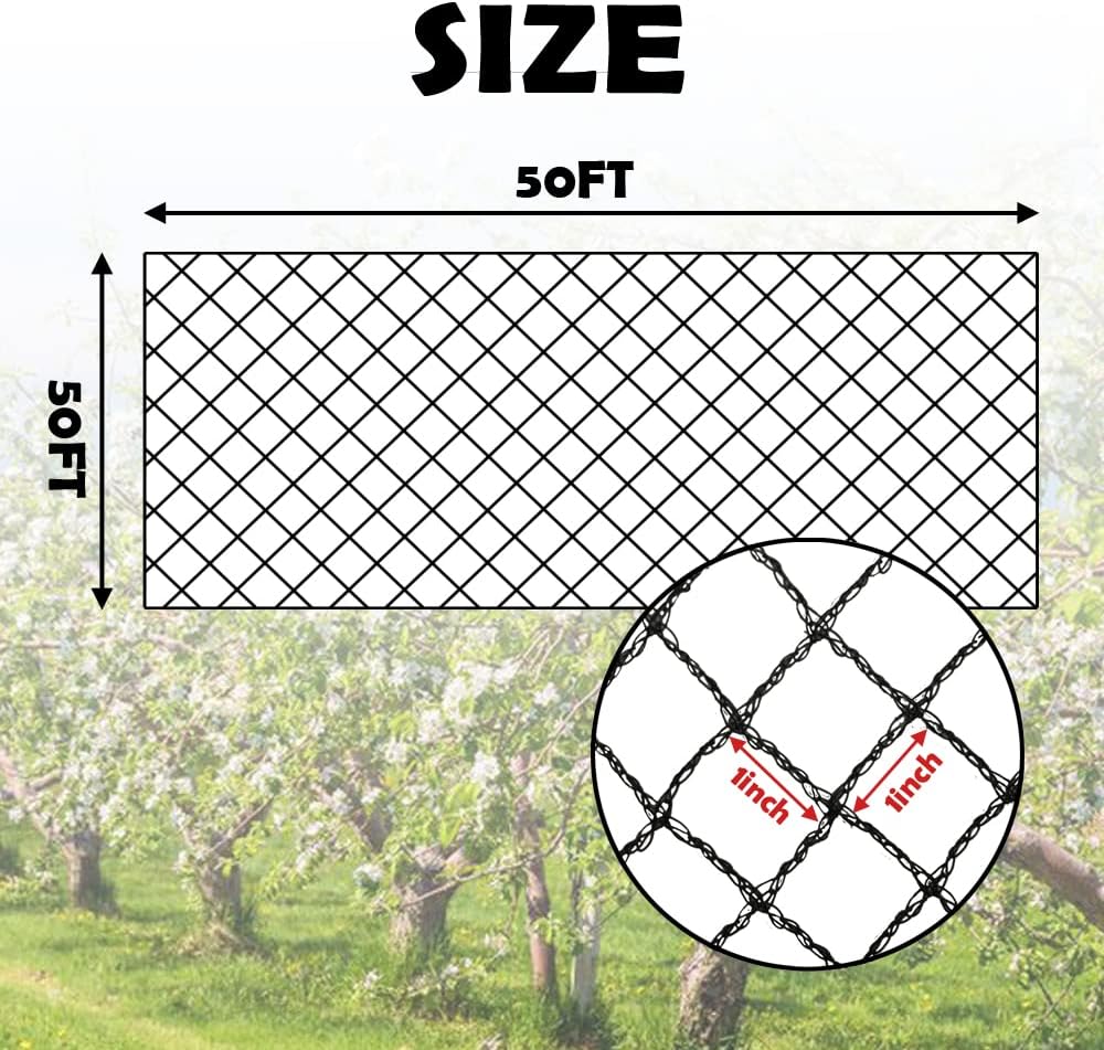 Meanchen Bird Netting for Garden 50x50 Ft,1" Mesh Garden Netting,Heavy Duty Deer Netting,Protect Vegetable Plants and Fruit Trees,Garden Mesh Fence for Blueberry Bushes.