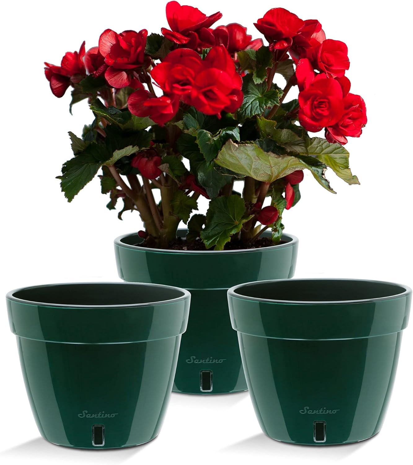 Santino ASTI 7.1 Inch Self Watering Planters Green/Black (Set of 3) for Indoor Plants - Premium Quality Modern Plastic Pot w/Water Level Indicator for All House Plants, African Violets and Dahlias